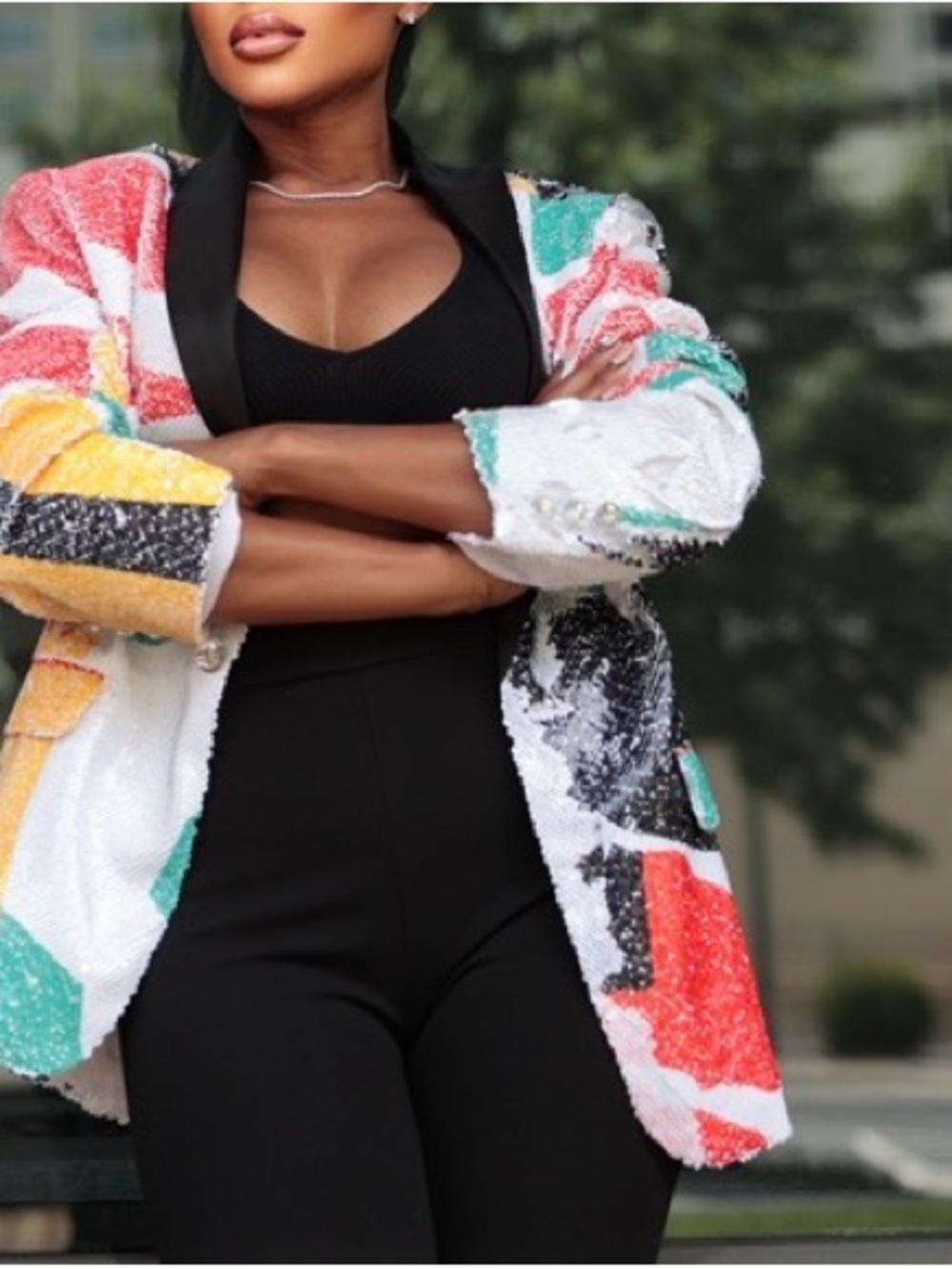 Sequin Colorblock Blazer Jacket - Multicolor